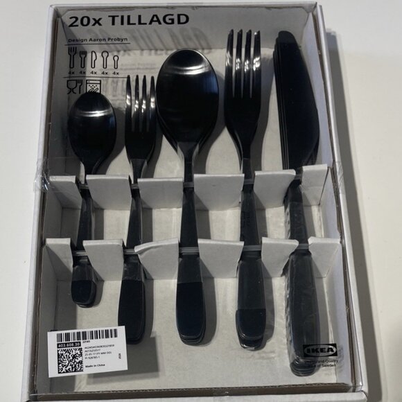 IKEA TILLAGD 20-Piece Flatware Set Black color 403.608.30 New in Box